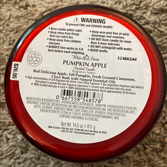 White Barn Pumpkin Apple Scented Candle - Red - Picture 3 of 3